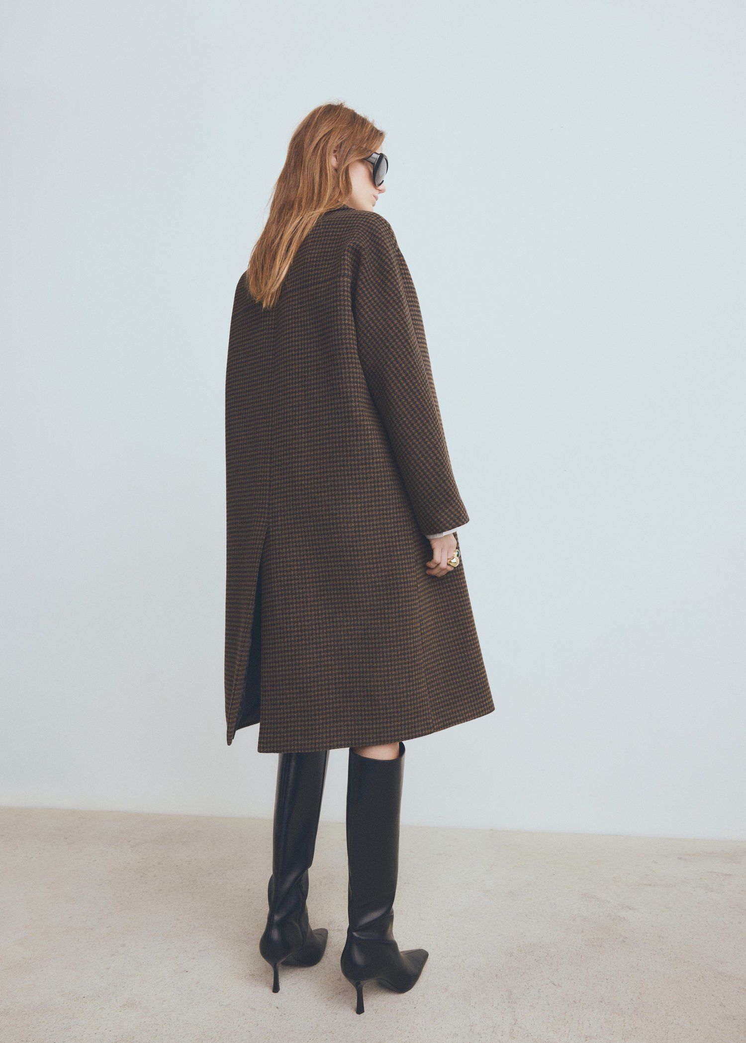 Wool-blend micro-houndstooth coat