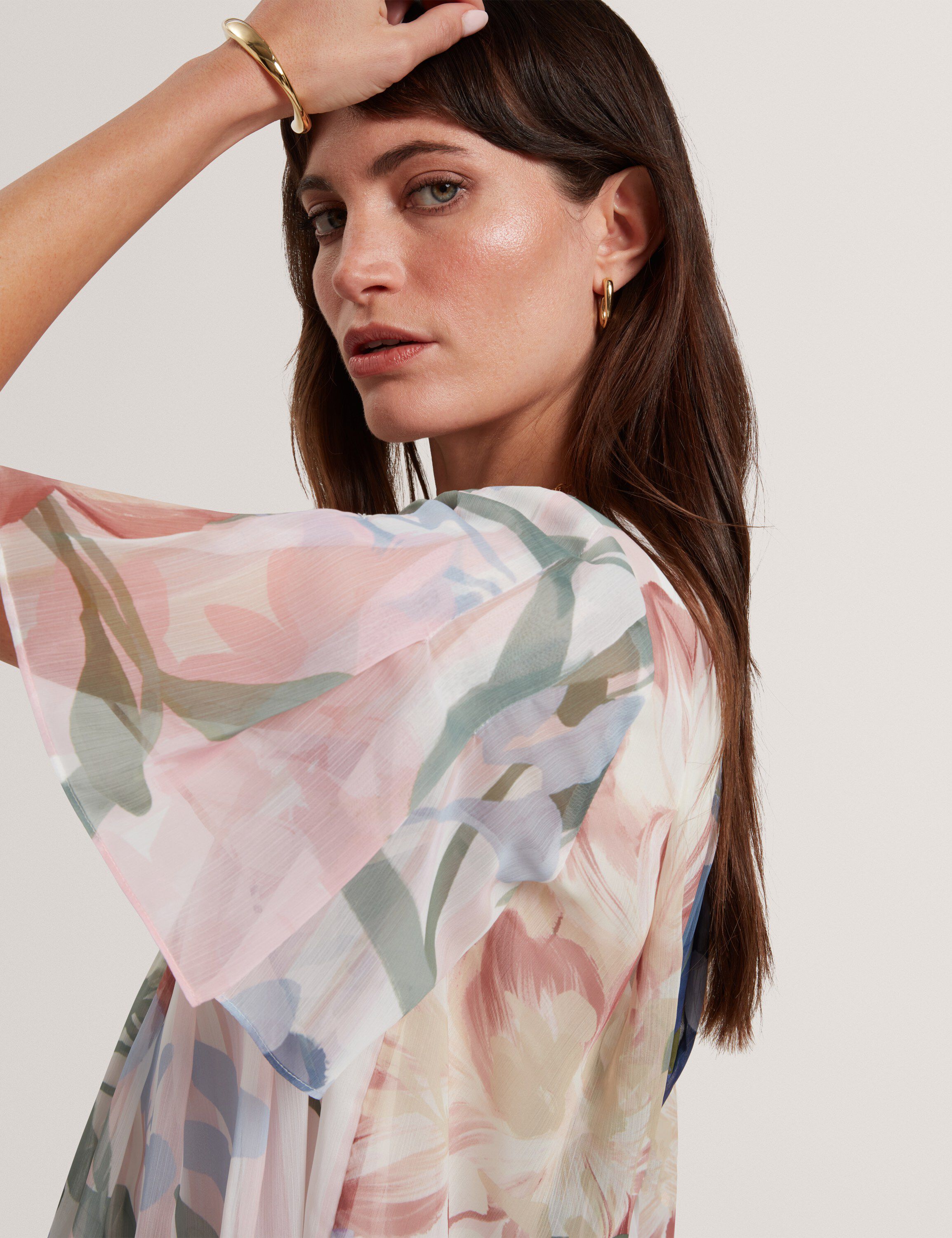 NANSII Pleated Angel Sleeve Printed