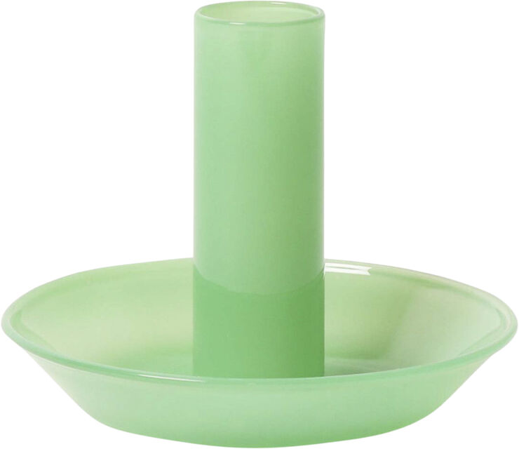 Glas lysestage, lys grøn, 10xø8 cm