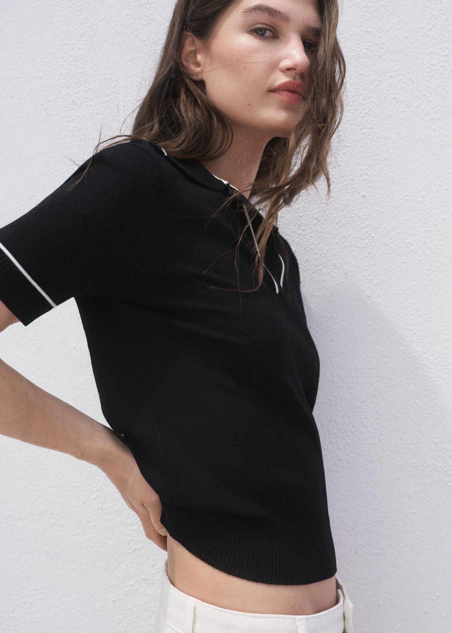 Contrast polo neck sweater