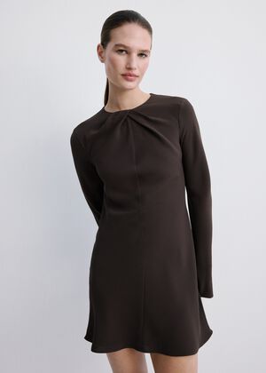 Long-sleeved dress with draped neck