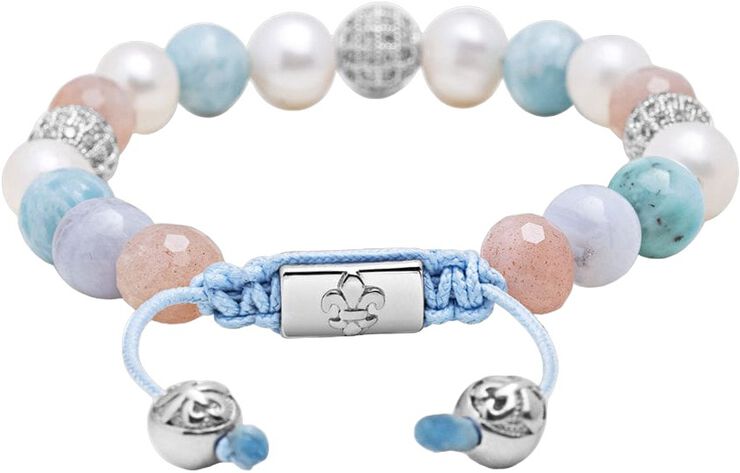 Women's Beaded Bracelet with Larimar, Pearl, Blue Lace Agate