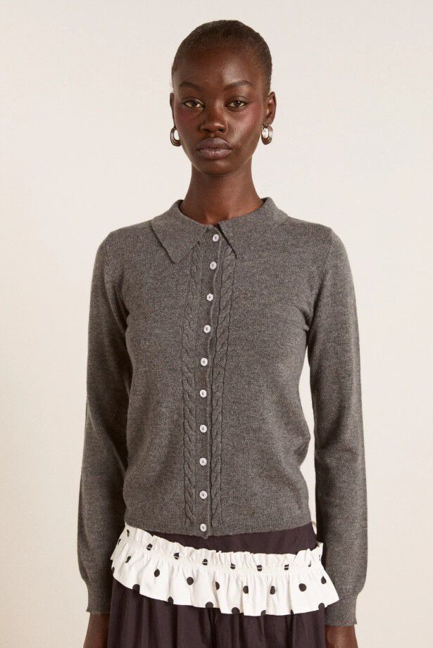 VOULA FINE GAUGE CARDIGAN - CHARCOAL