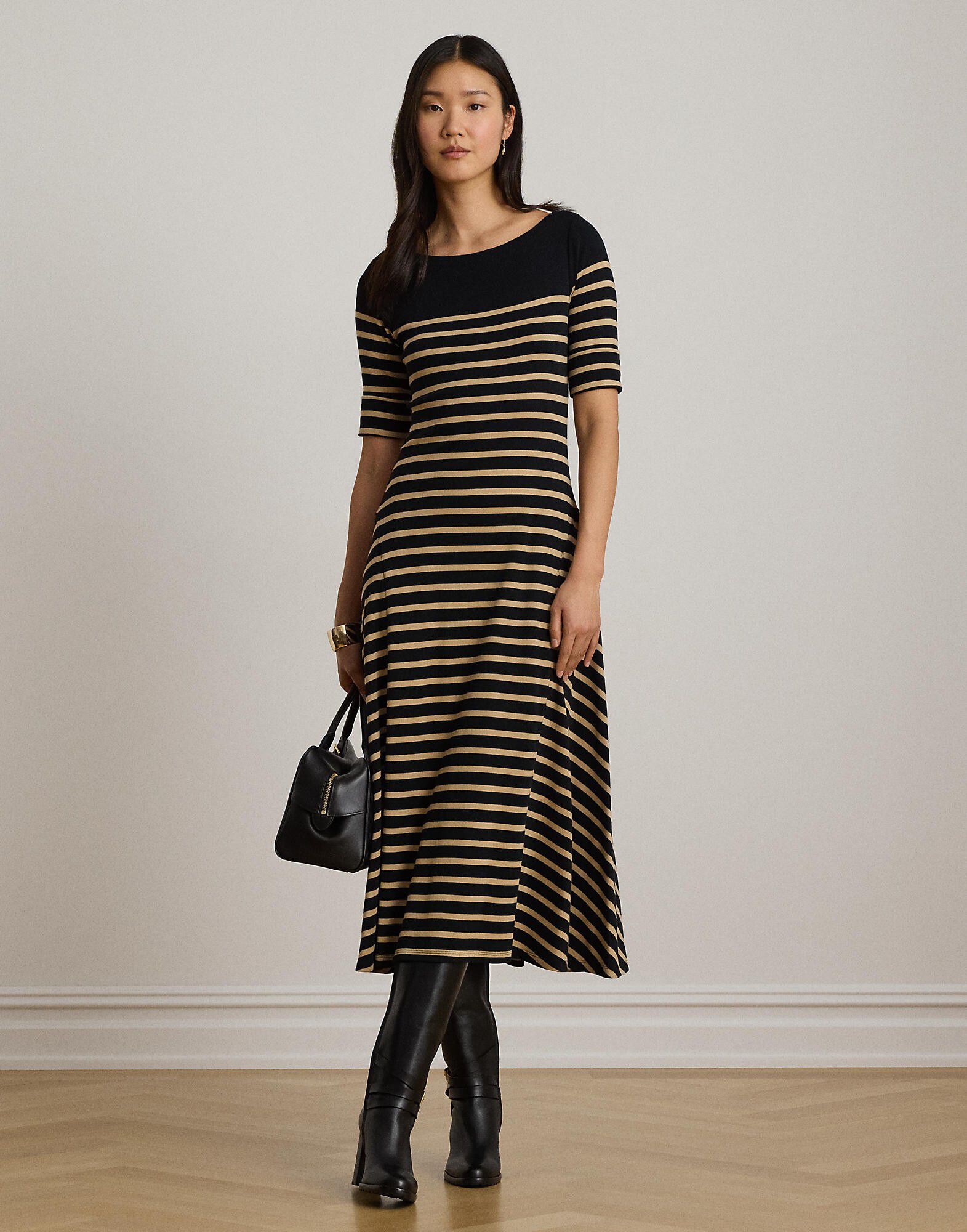 Breton-Stripe Cotton Ribbed Midi Dress