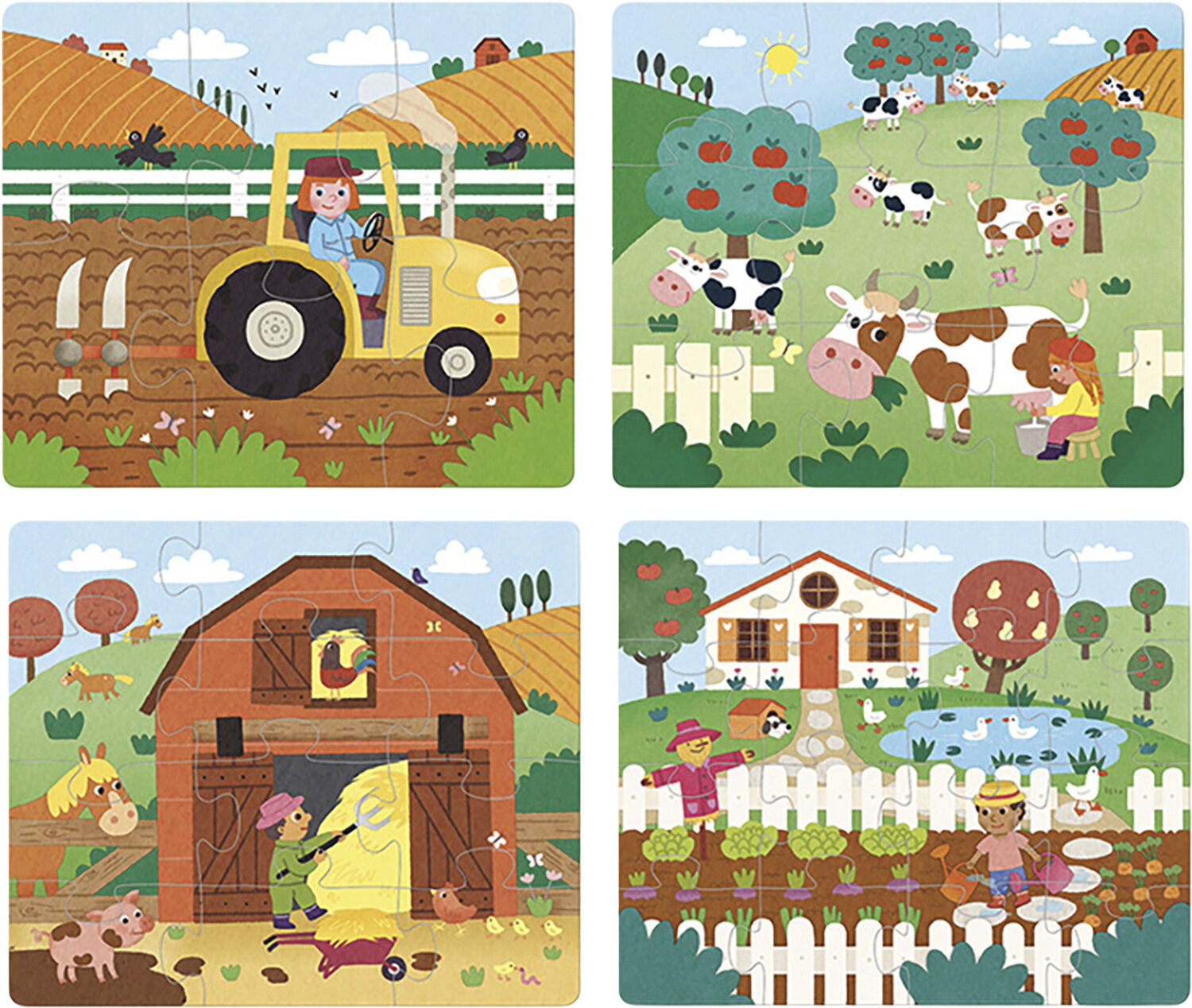 Vilac - 4 puslespil i tr&aelig; - Ting p&aring; bondeg&aring;rden