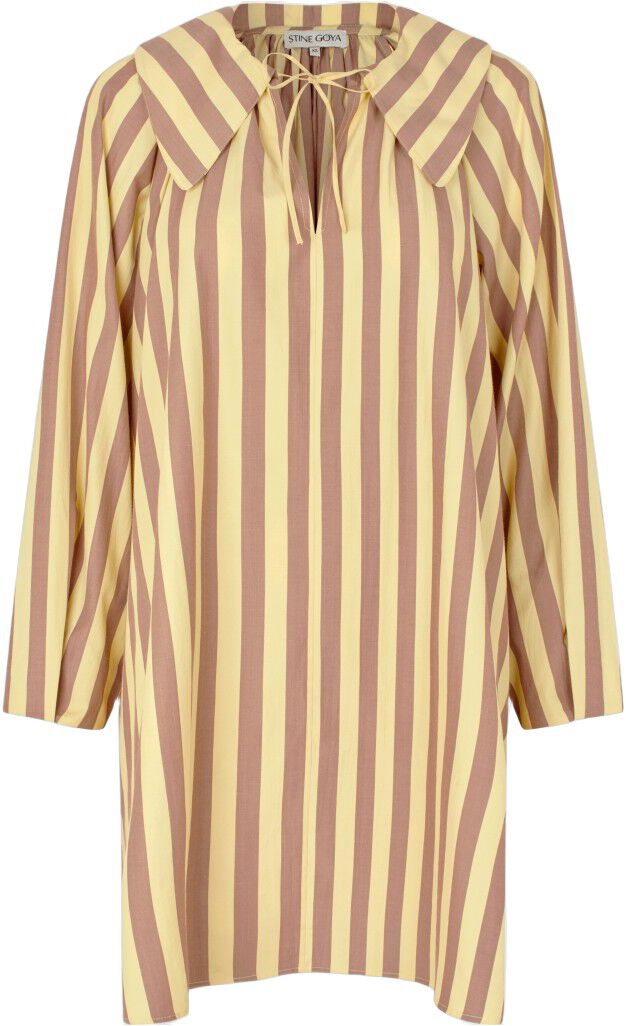 2512 Soft Striped Embroidery, Collared Voluminous Dress