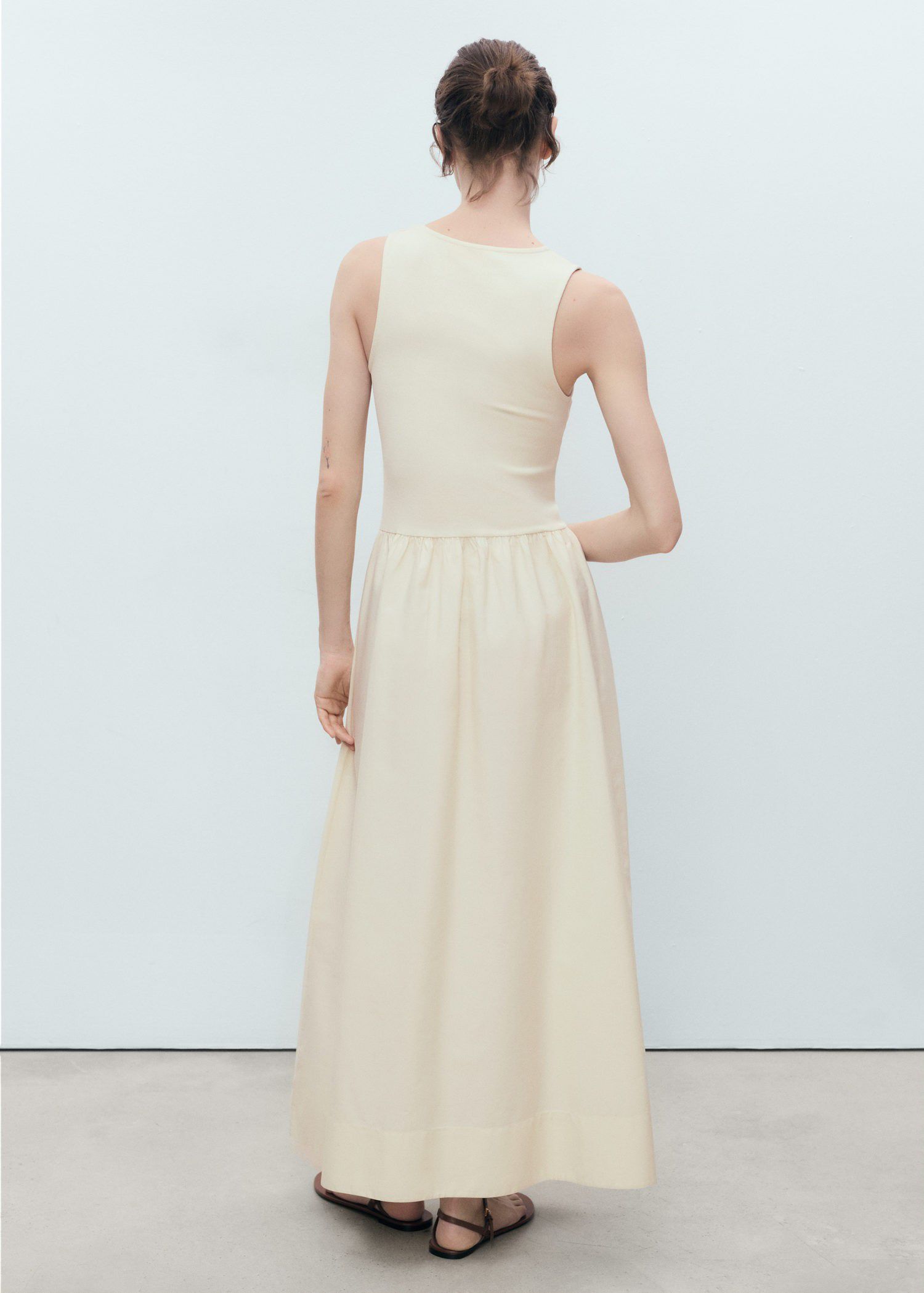 Flared dress in combined fabric