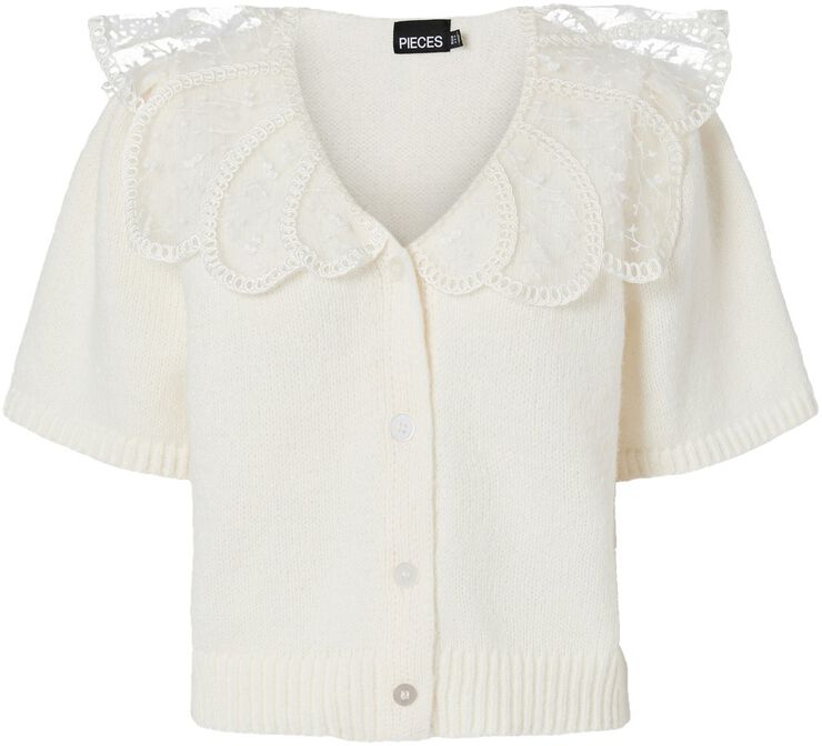 PCABBY SS LACE COLLAR KNIT CARDIGAN