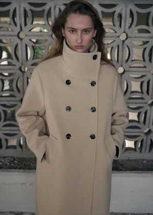 Wool-blend funnel-neck coat