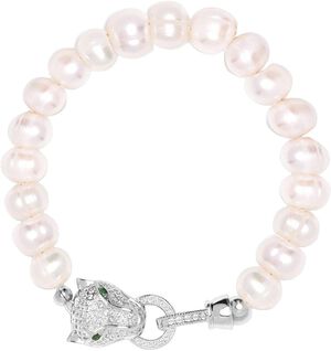 Women's Pearl Bracelet with Silver Panther Head