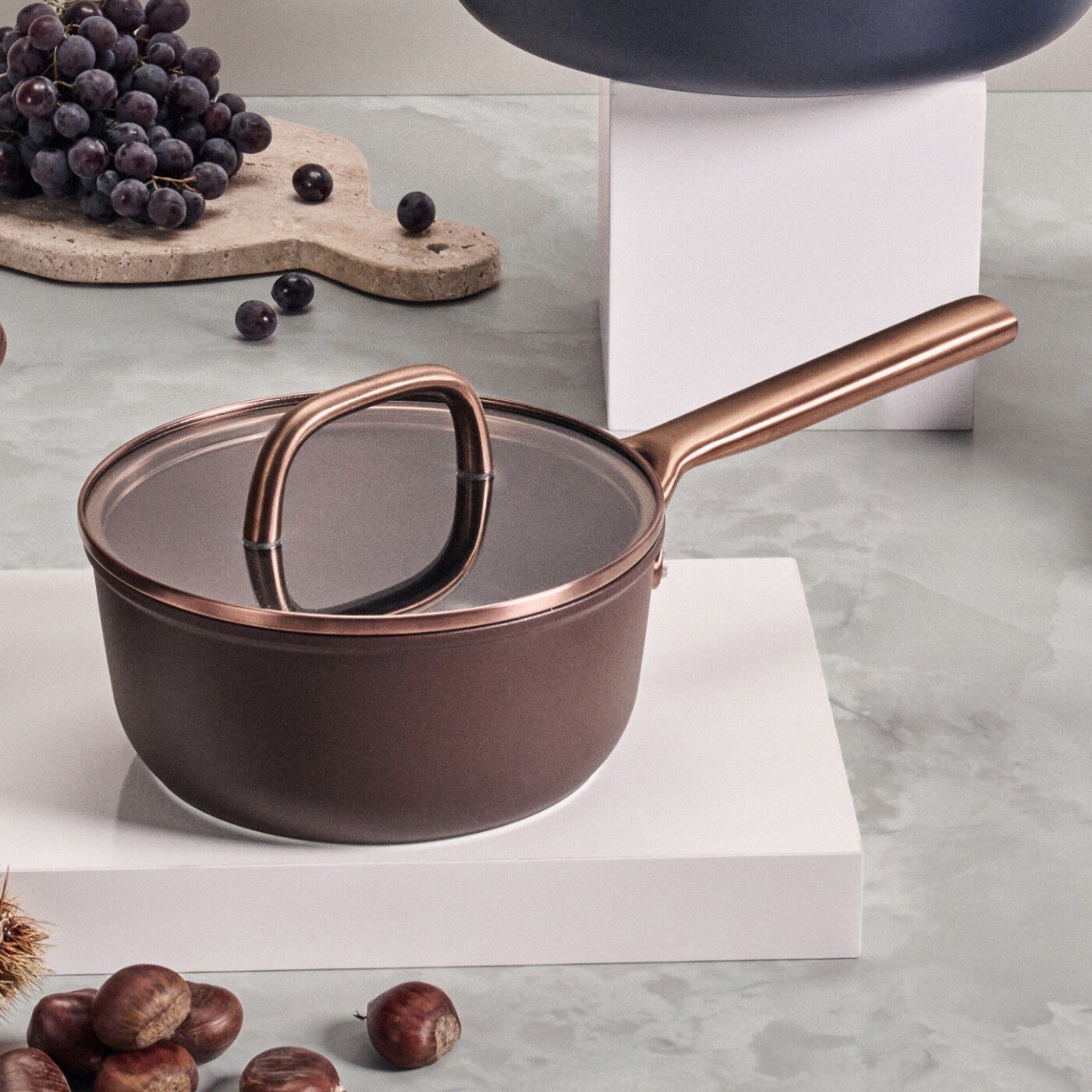 Milano, Kasserolle Med glasl&aring;g 18 cm, Brun
