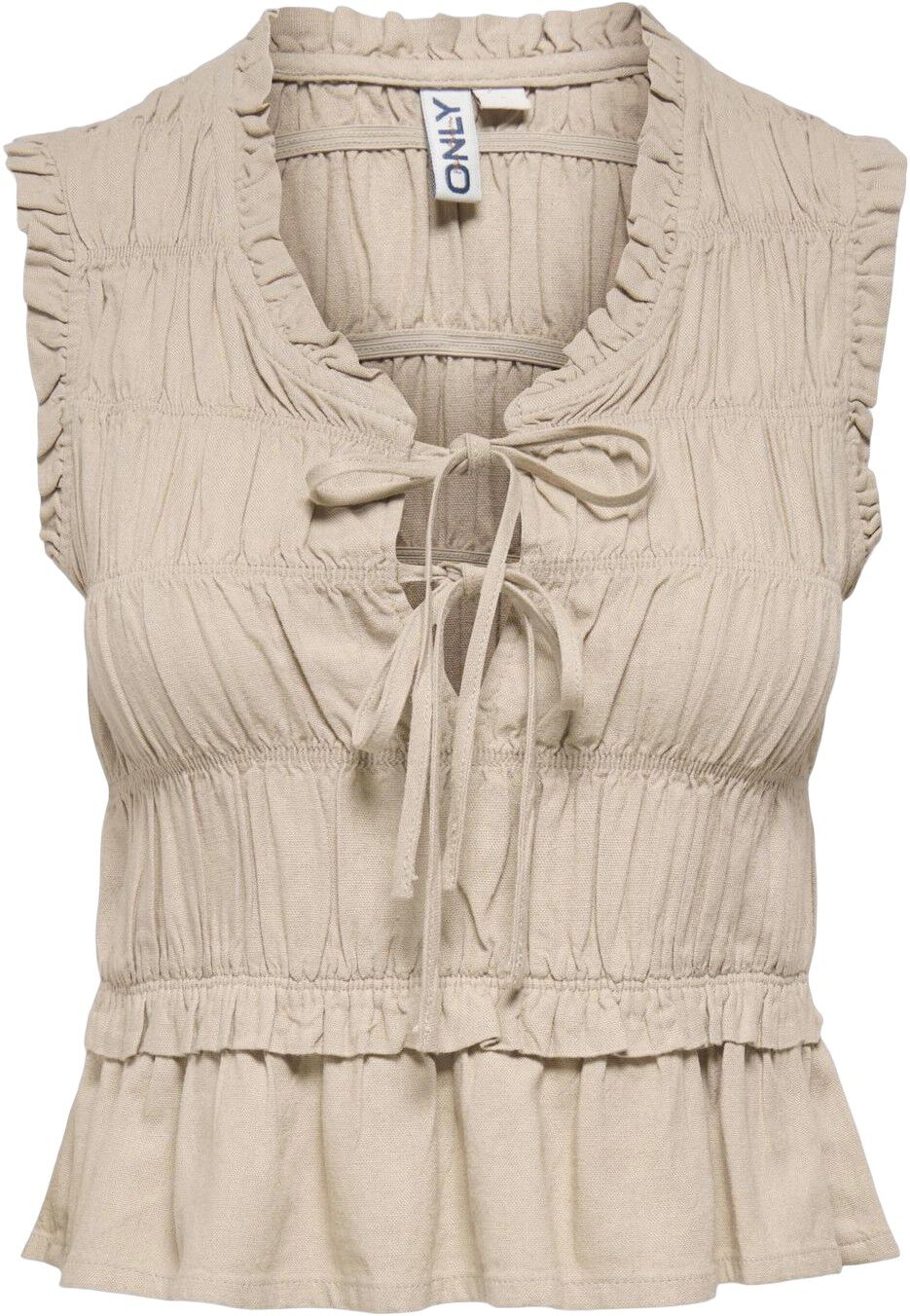 ONLGOA S/S LINEN BL FRILL TOP CC PN