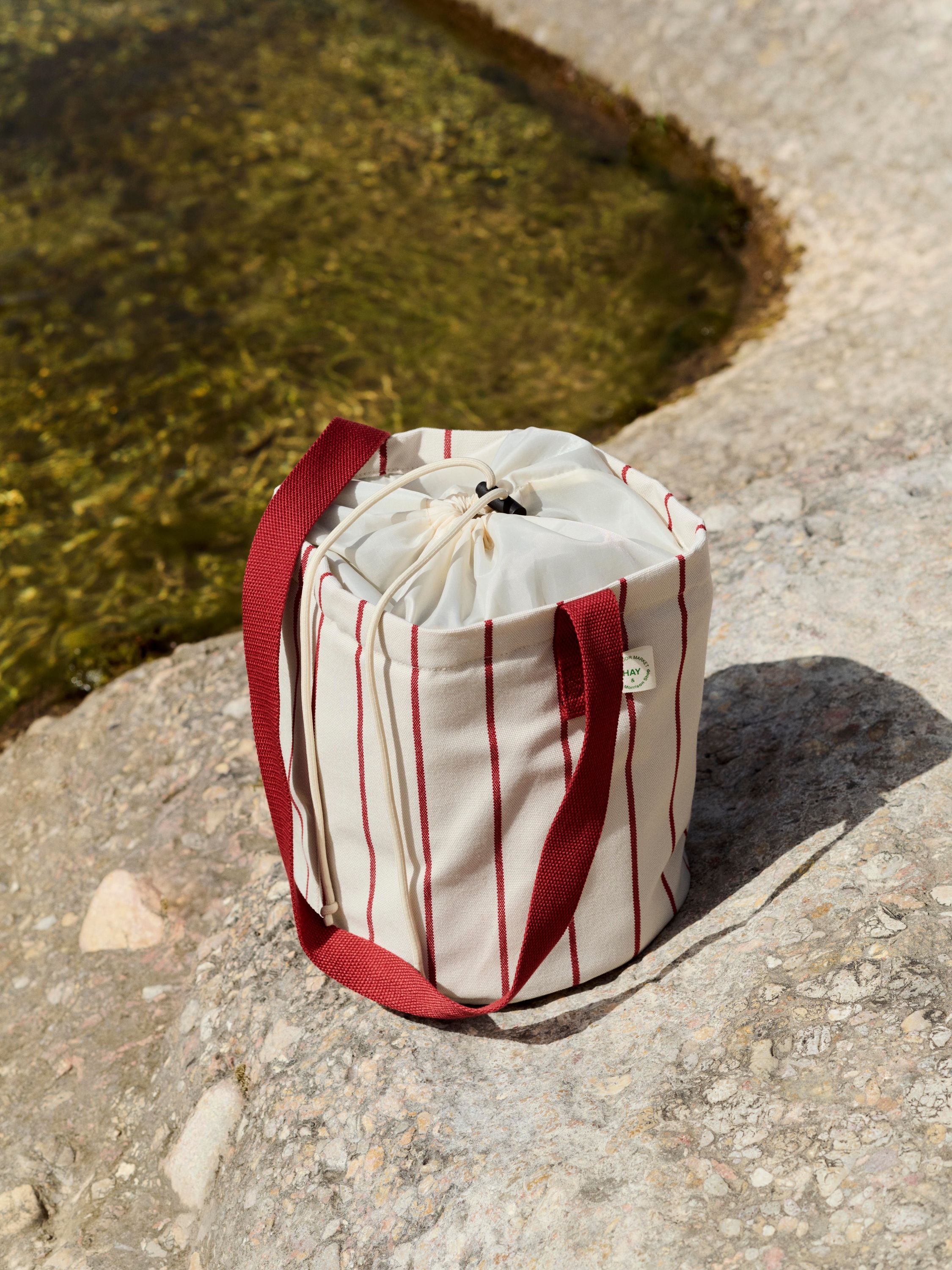 Outdoor Market Bottle Bag - Medium - Beige with red stripe