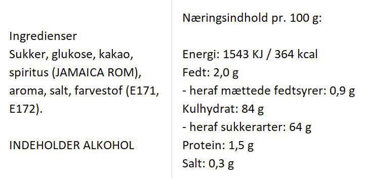 Fyldte bolcher med smag af rom og chokolade (indeholder alkohol)