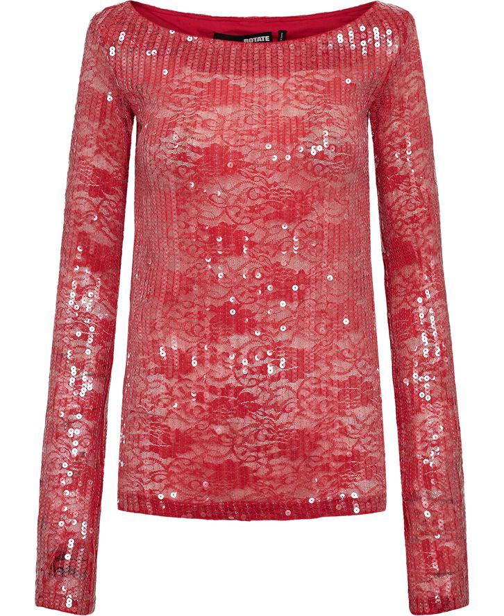 Lace Sequin Boatneck Top