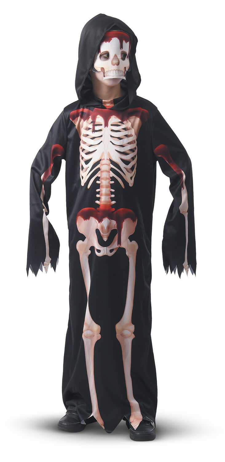 Blodskelet Dragt med h&aelig;tte og maske str. 140
