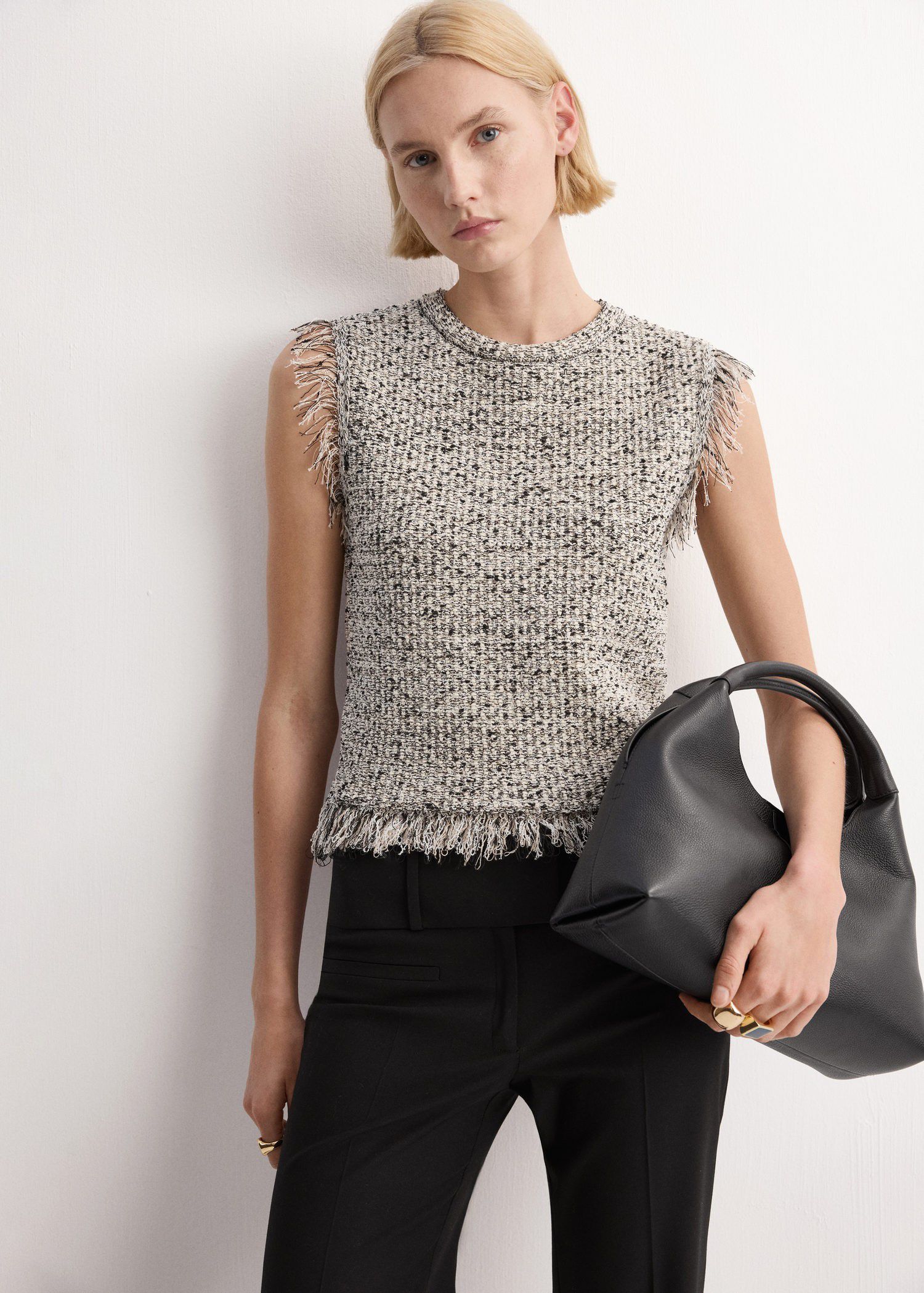 Fringed tweed top