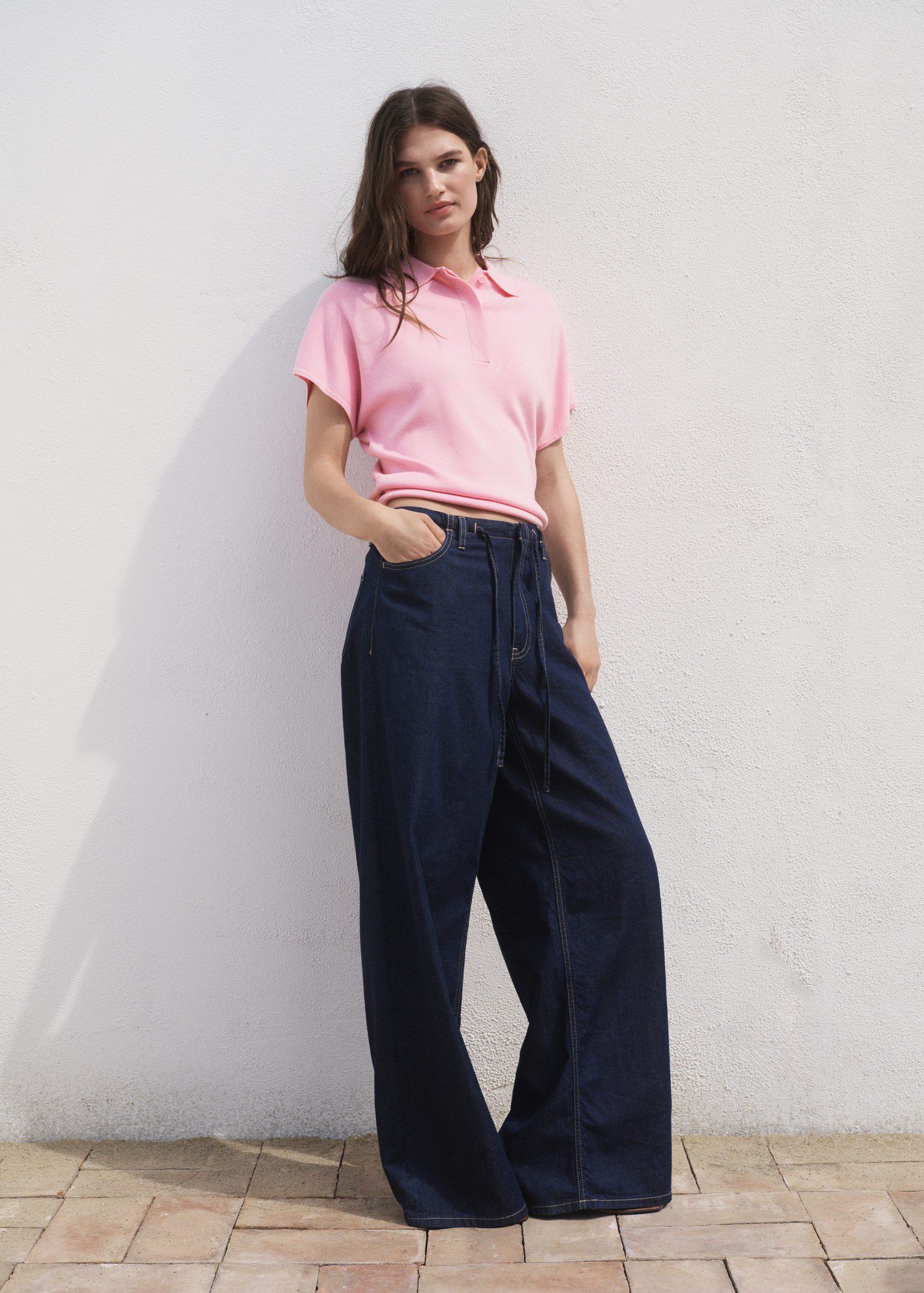 Short-sleeved polo-neck sweater