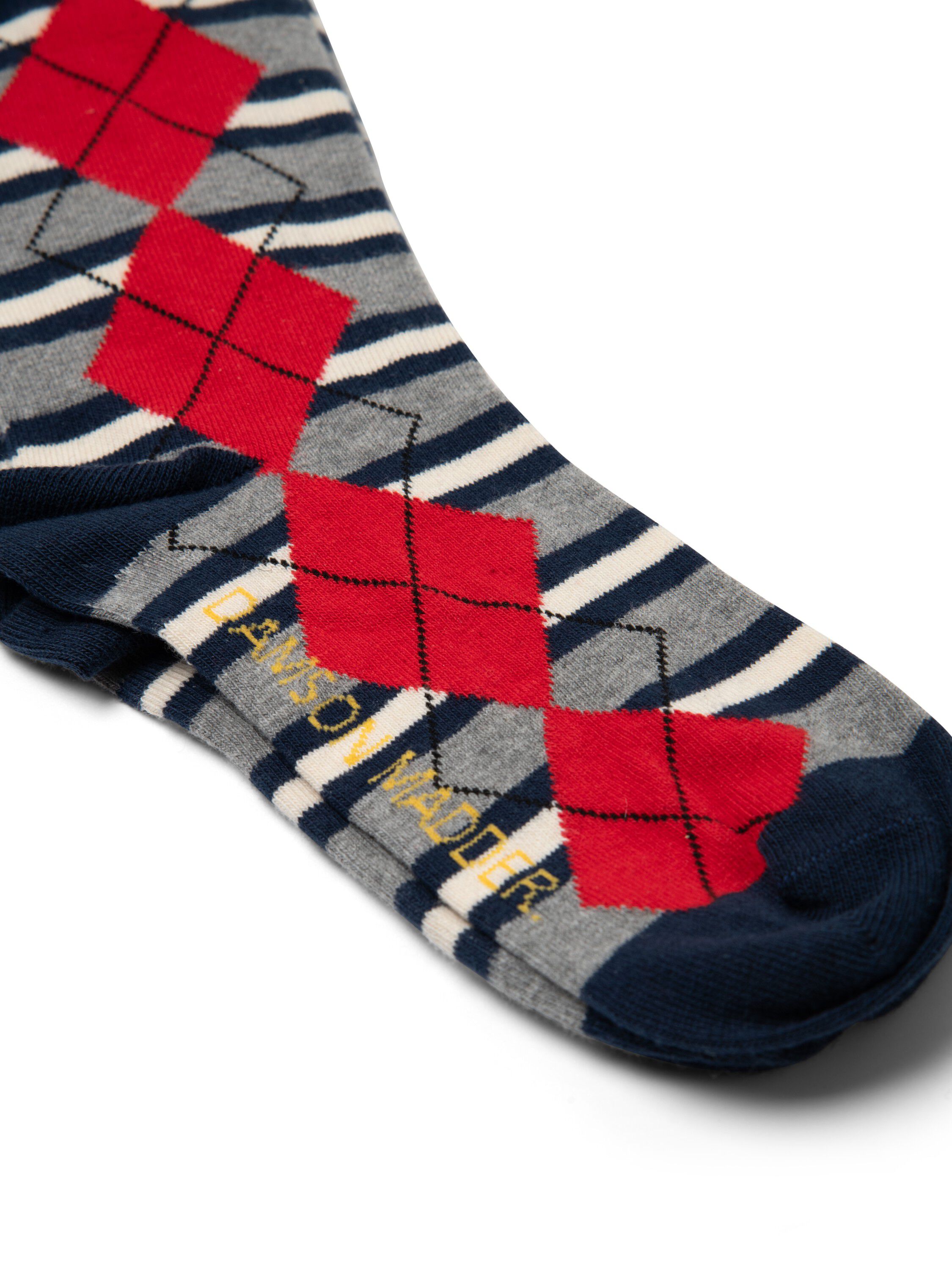 CALF LENGTH SOCKS IN NAVY & GREY MARL ARGYLE