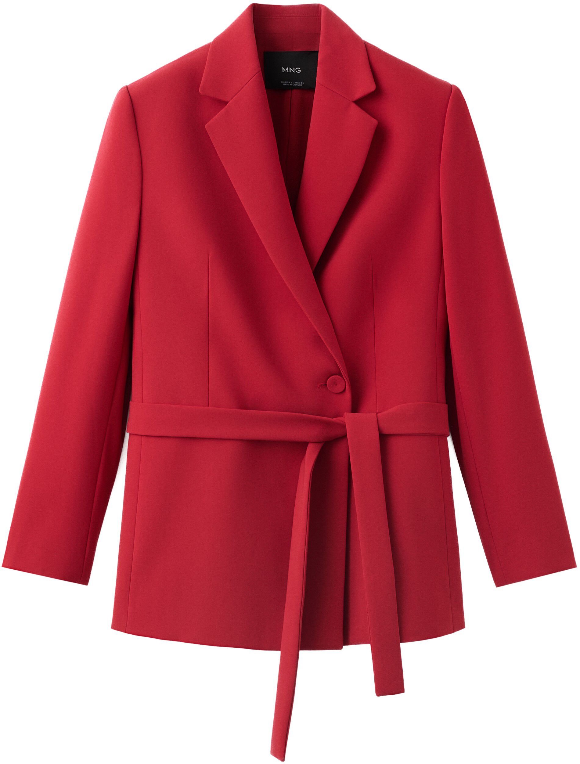 Double-breasted belted suit blazer