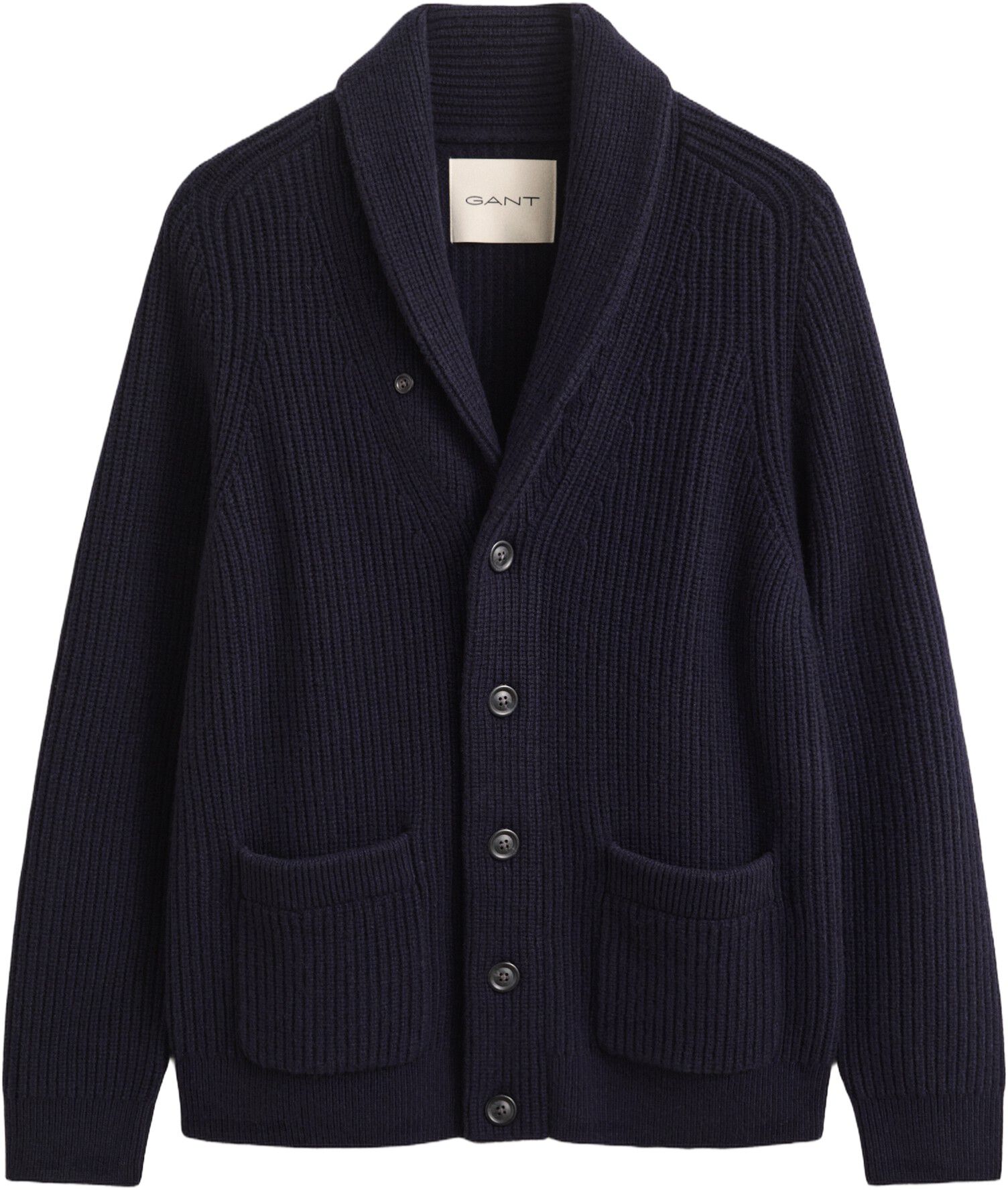 RIBBED WOOL BLEND SHAWL CARDIGAN