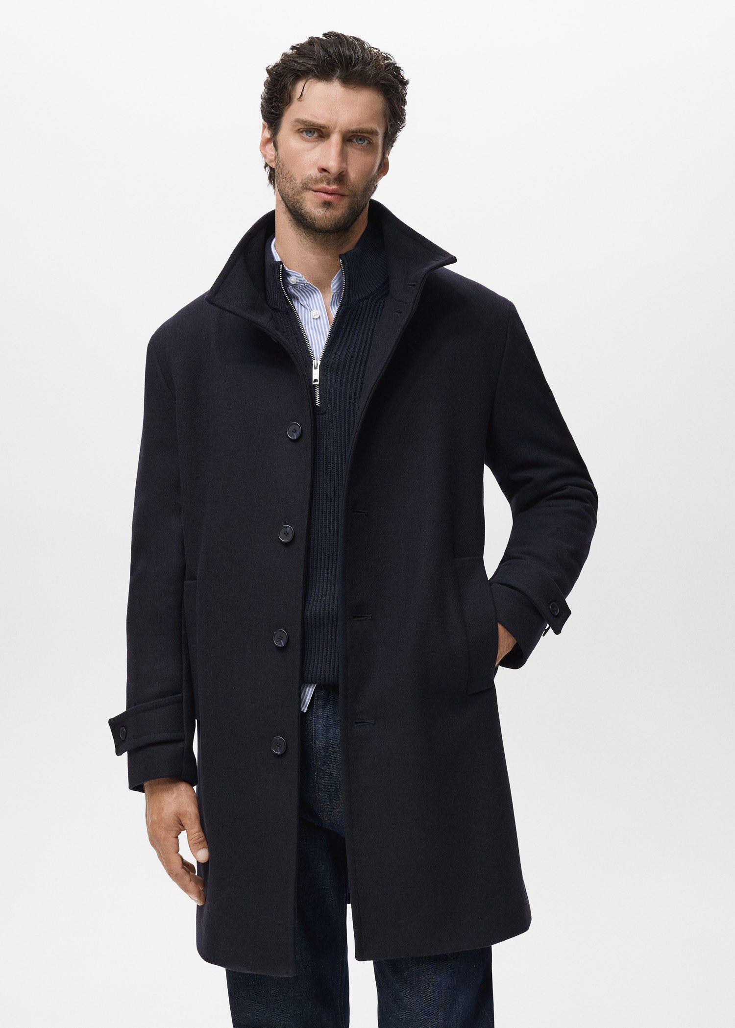 Wool funnel neck coat