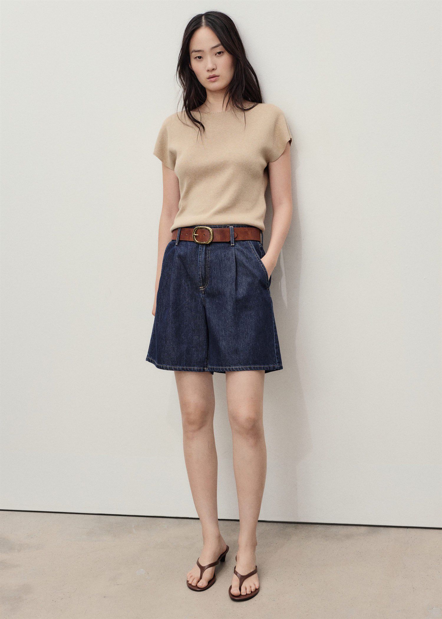 Mid-rise denim bermuda shorts with