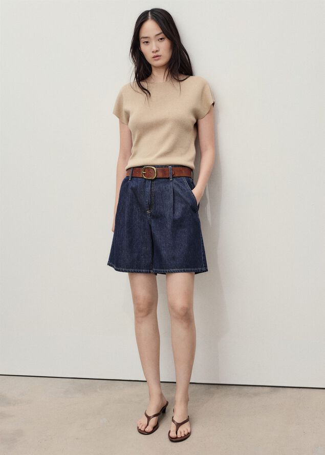 Mid-rise denim bermuda shorts with