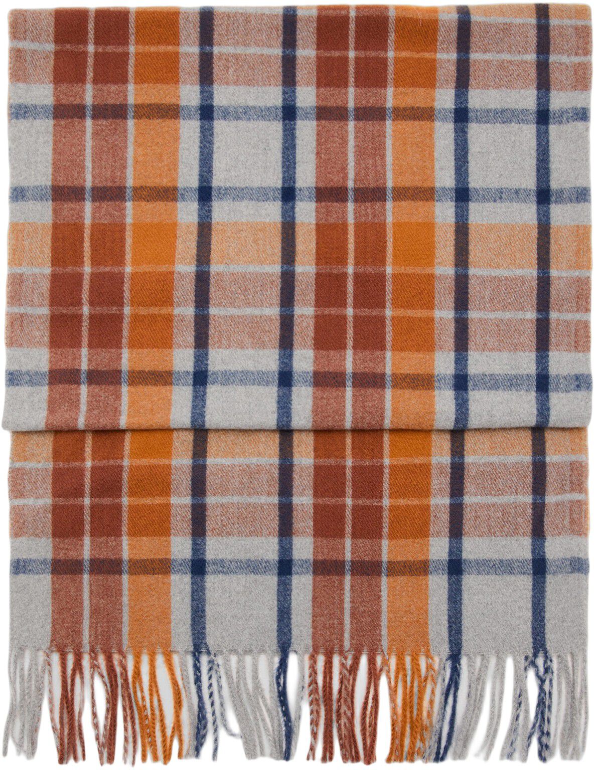 Check scarf with fringed ends