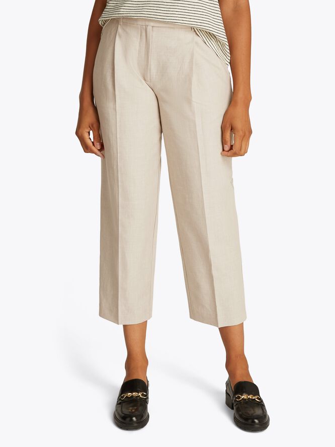LINEN MIX PLEATED TAPERED PANTS