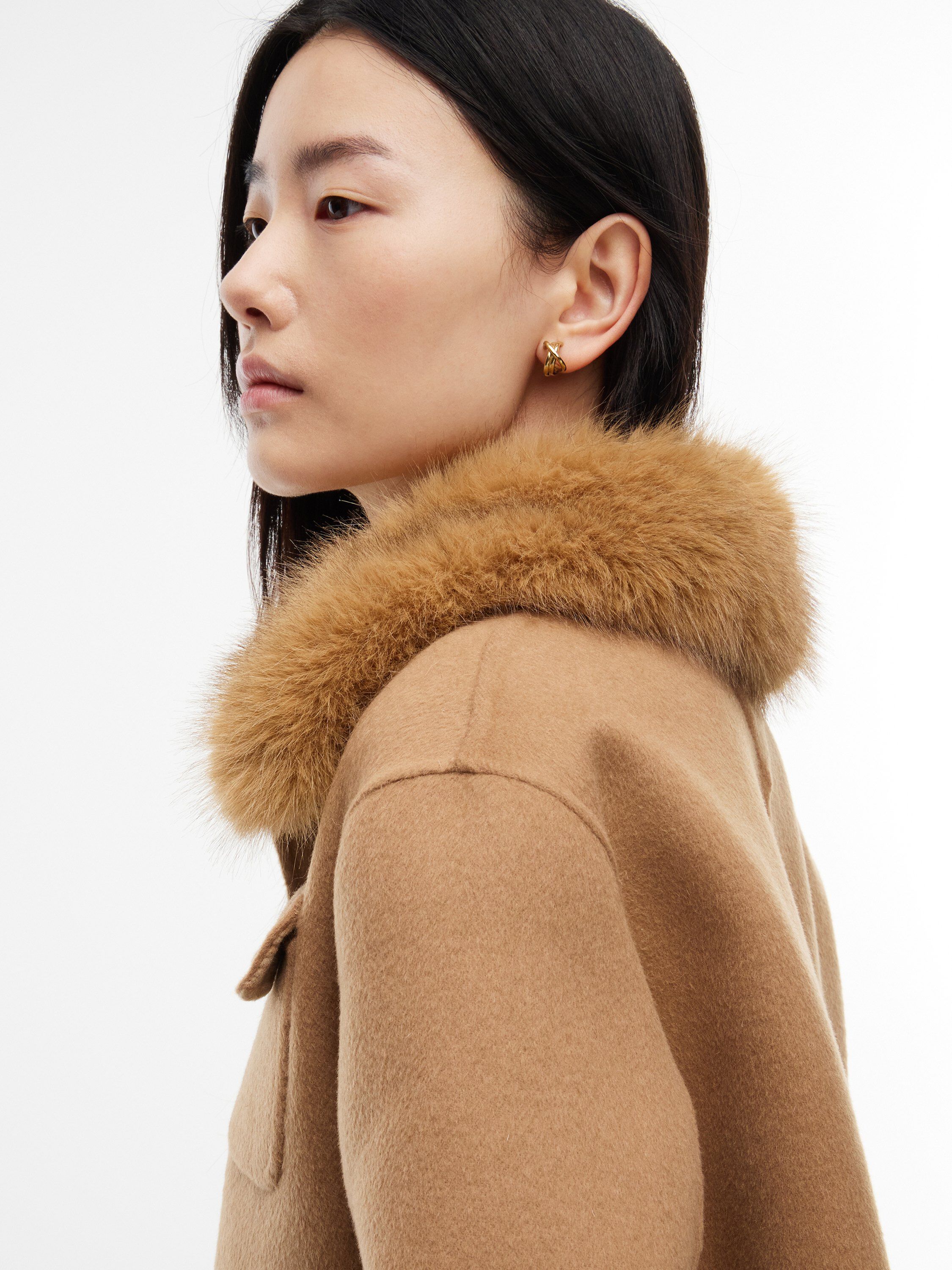 Faux Fur Collar Wool Blend Jacket