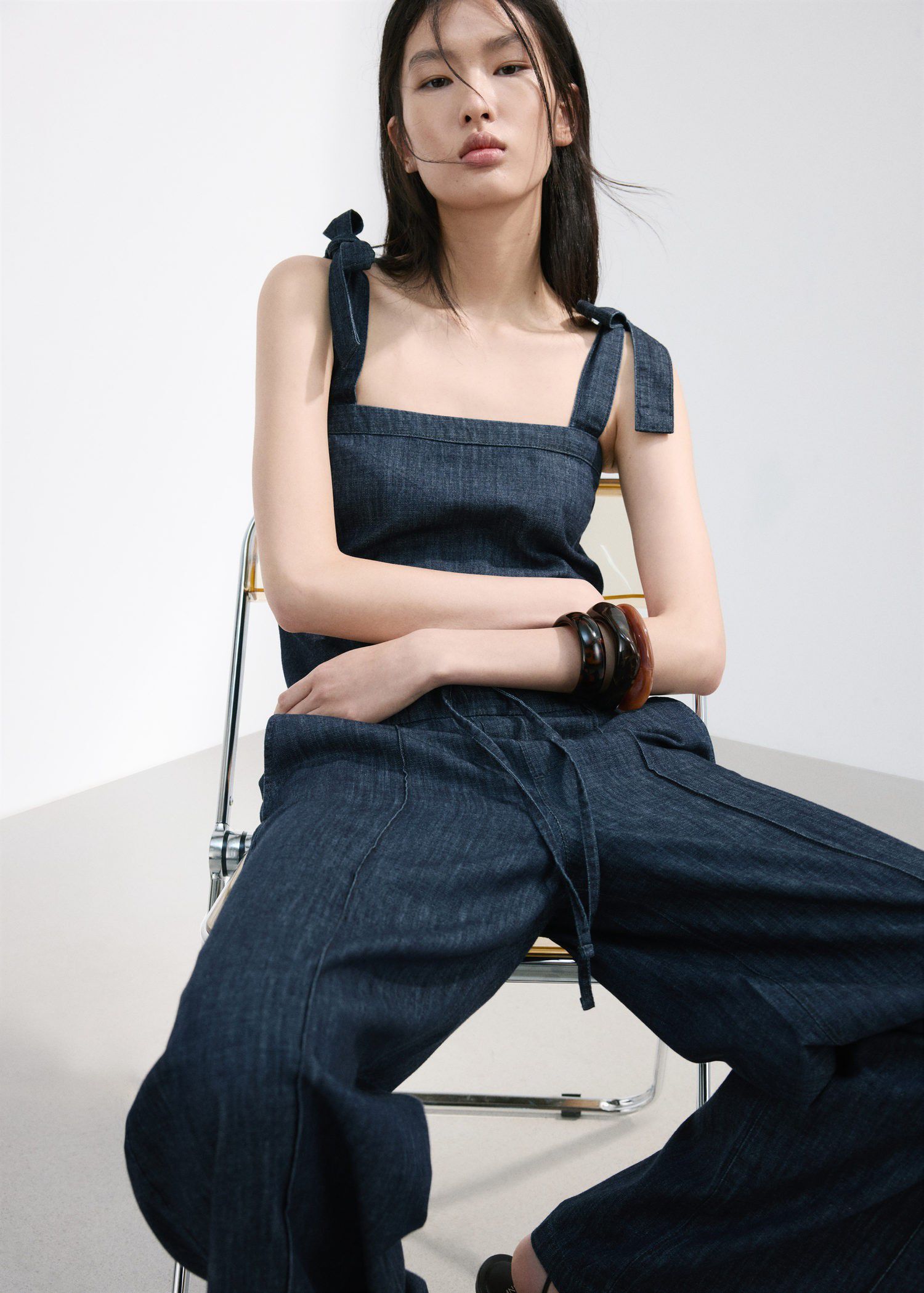 Wide leg denim trousers