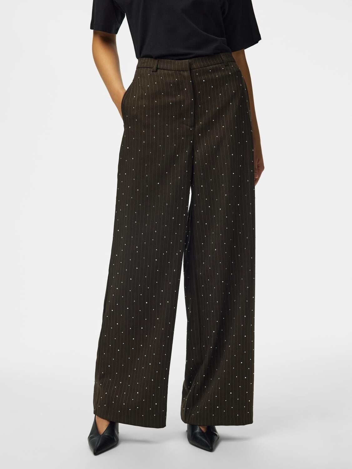 Pcfalka Pinstripe Hw Pants W. Rhinestone