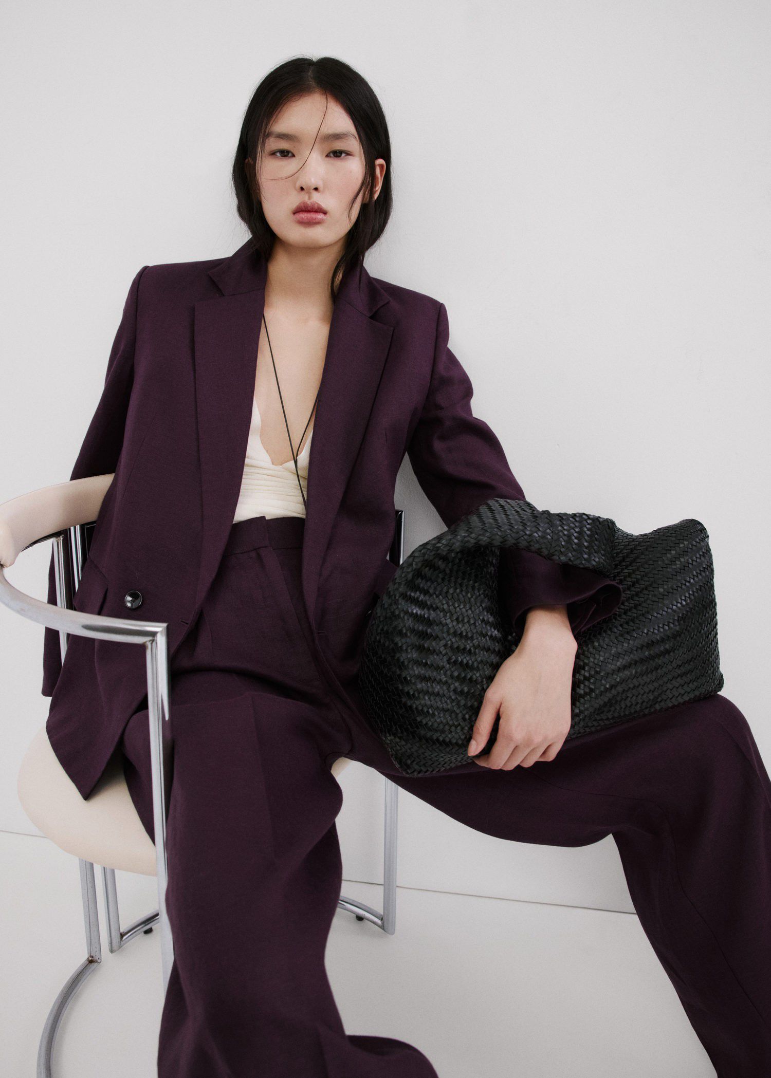 Straight-fit linen suit trousers