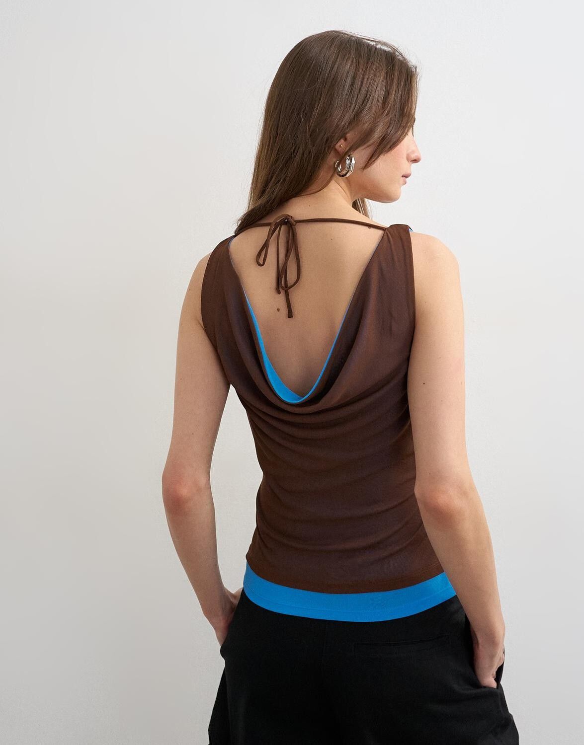 TSCECILIA MESH COWL NECK TOP JRS