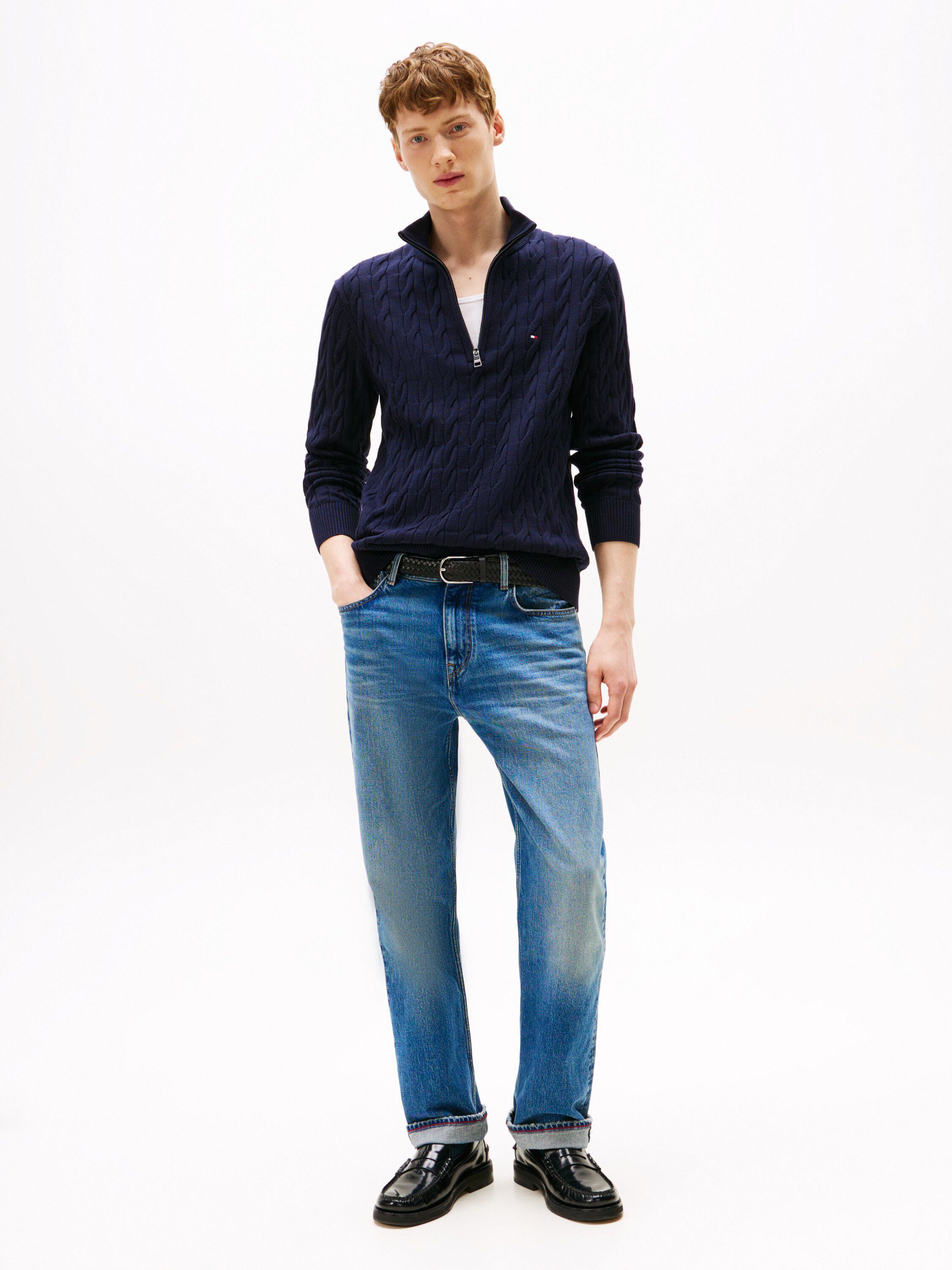 CLASSIC COTTON CABLE ZIP MOCK