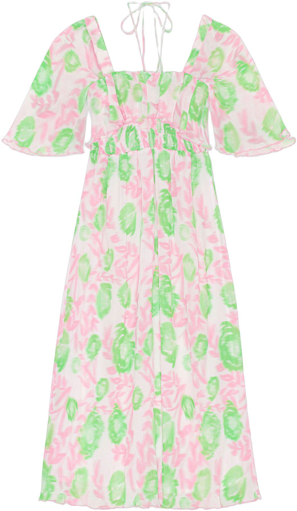 Pleated Georgette Midi Smockkjole