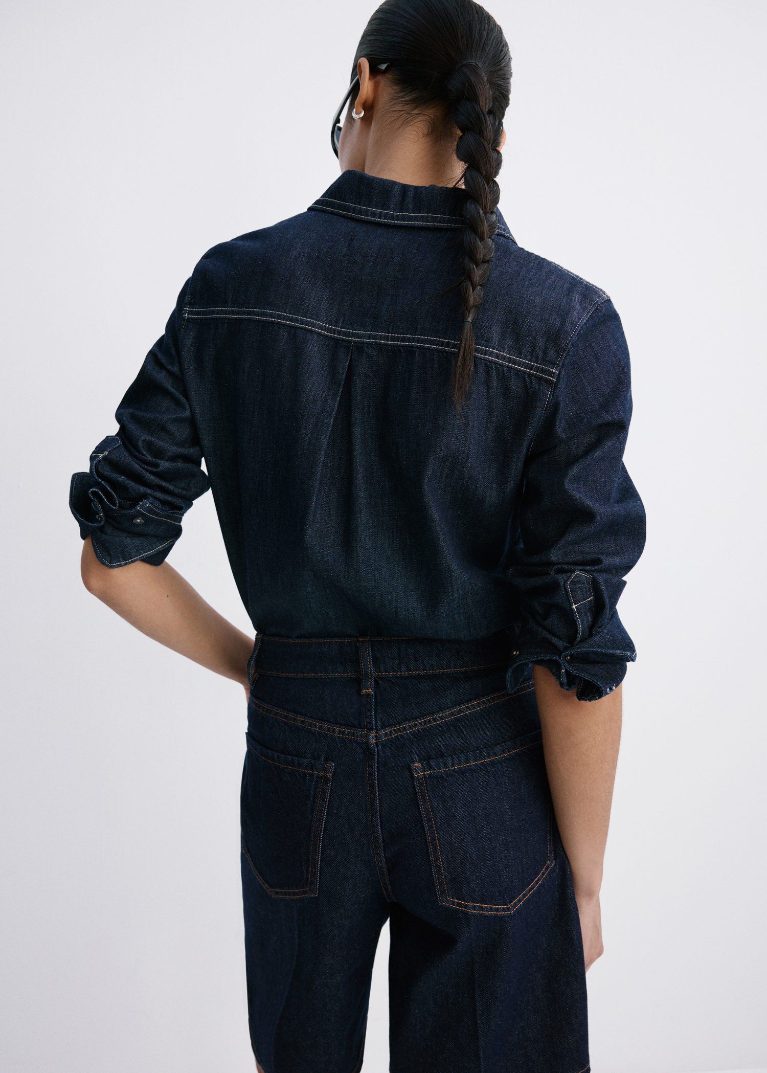 High-waist straight-fit denim short
