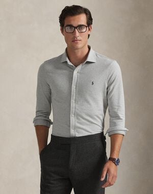 Houndstooth Jersey Spread-Collar Shirt