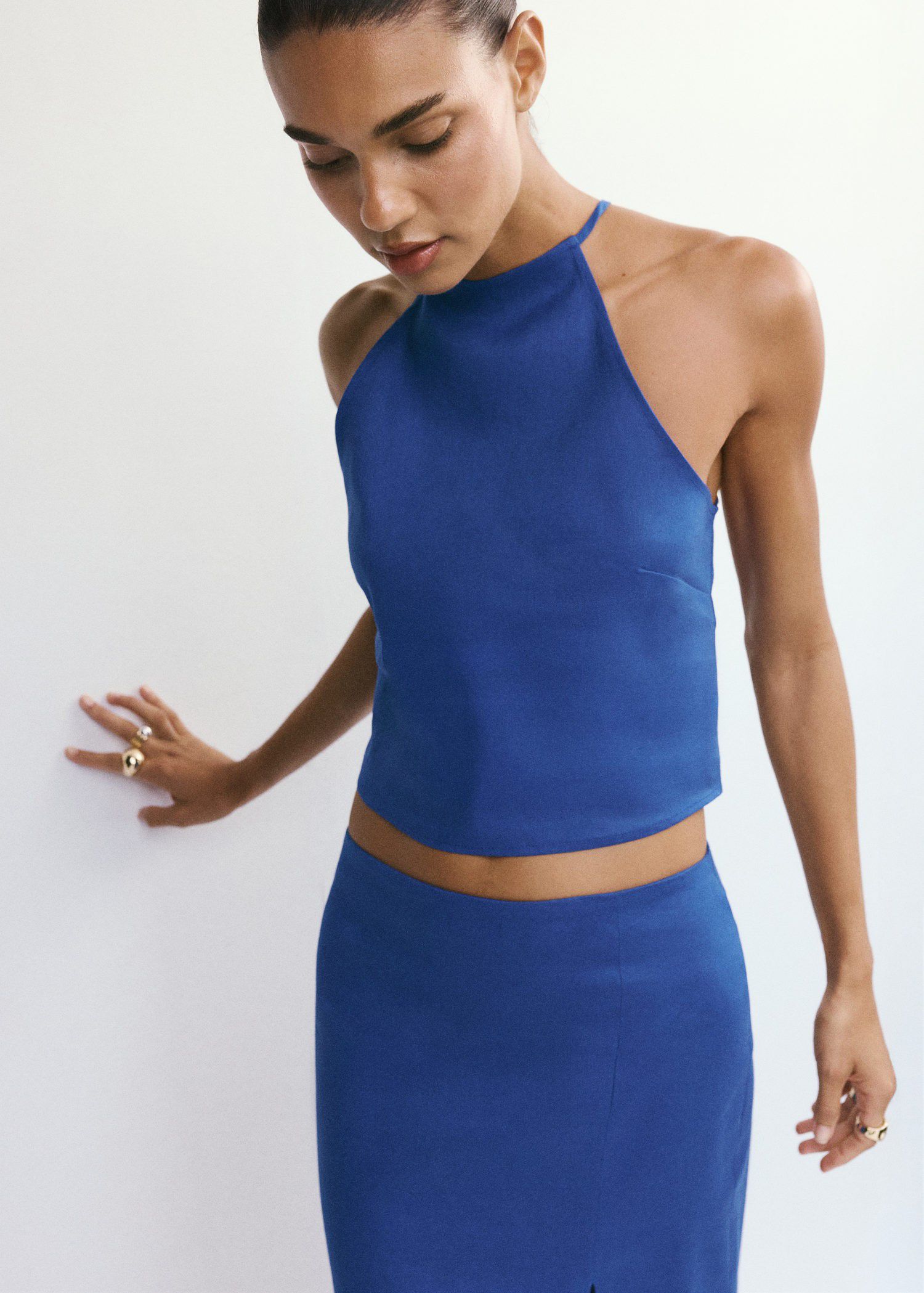 Midi skirt in a linen-cotton blend