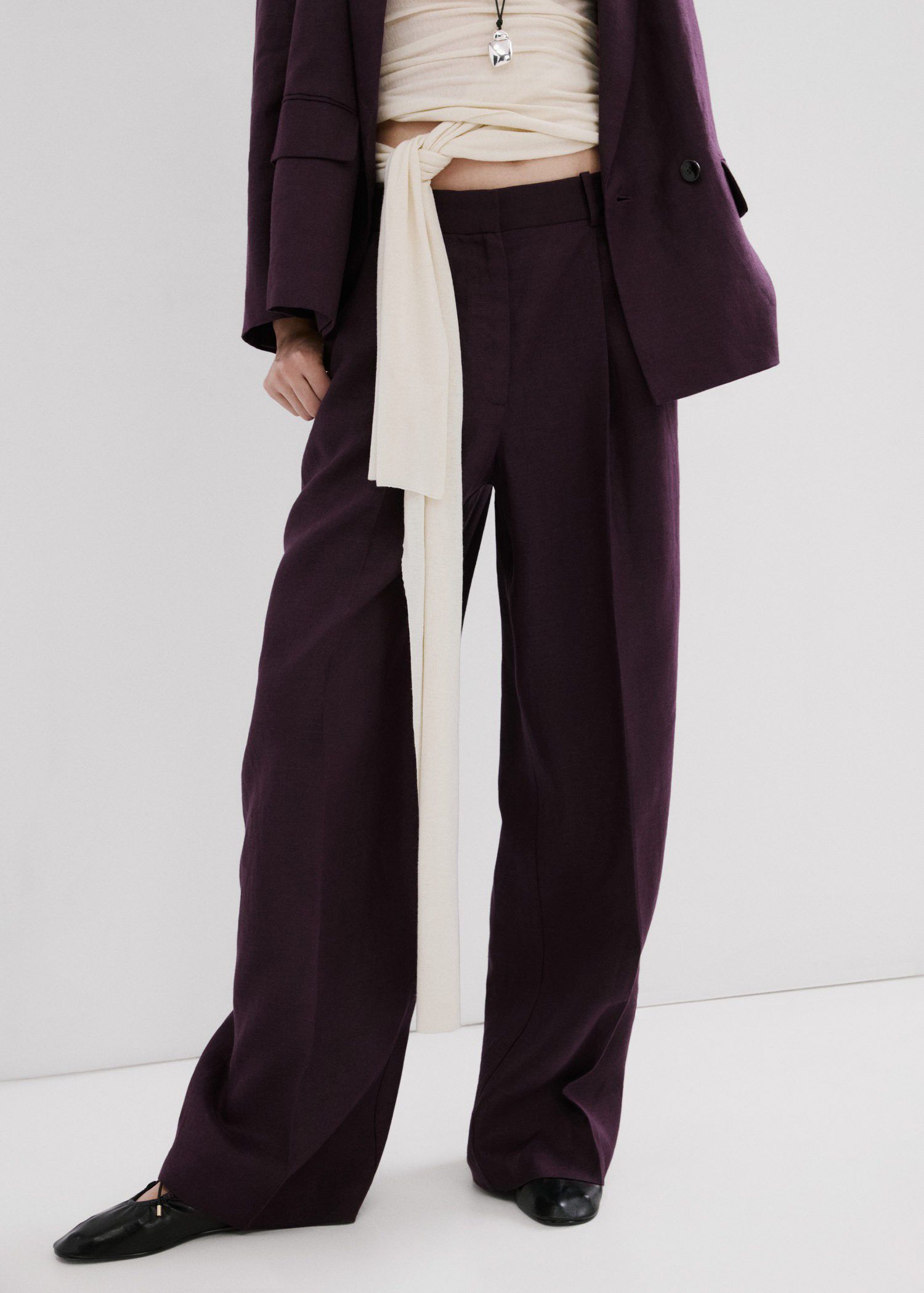 Straight-fit linen suit trousers