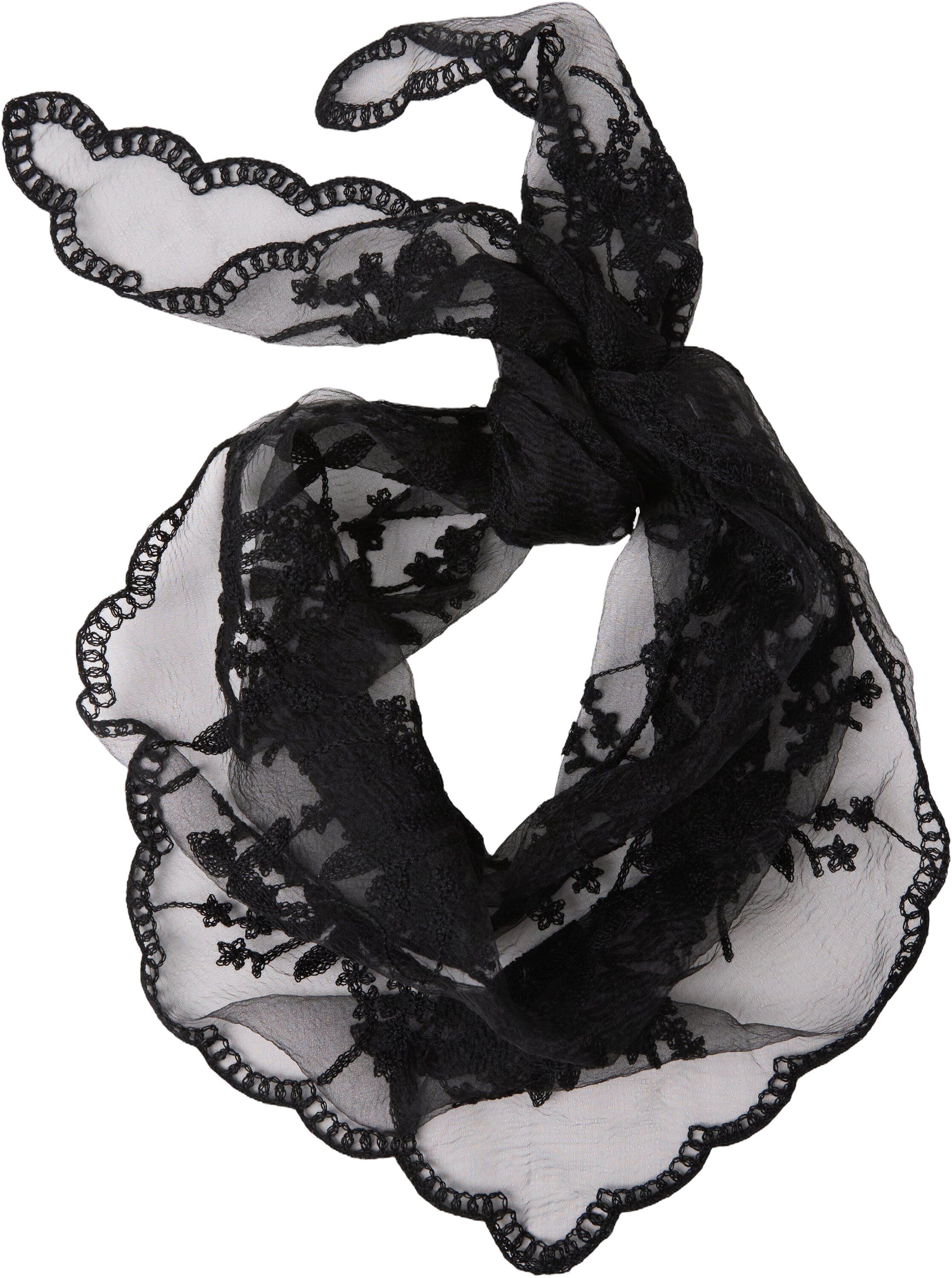 Scarf in mesh with lace embroidery.