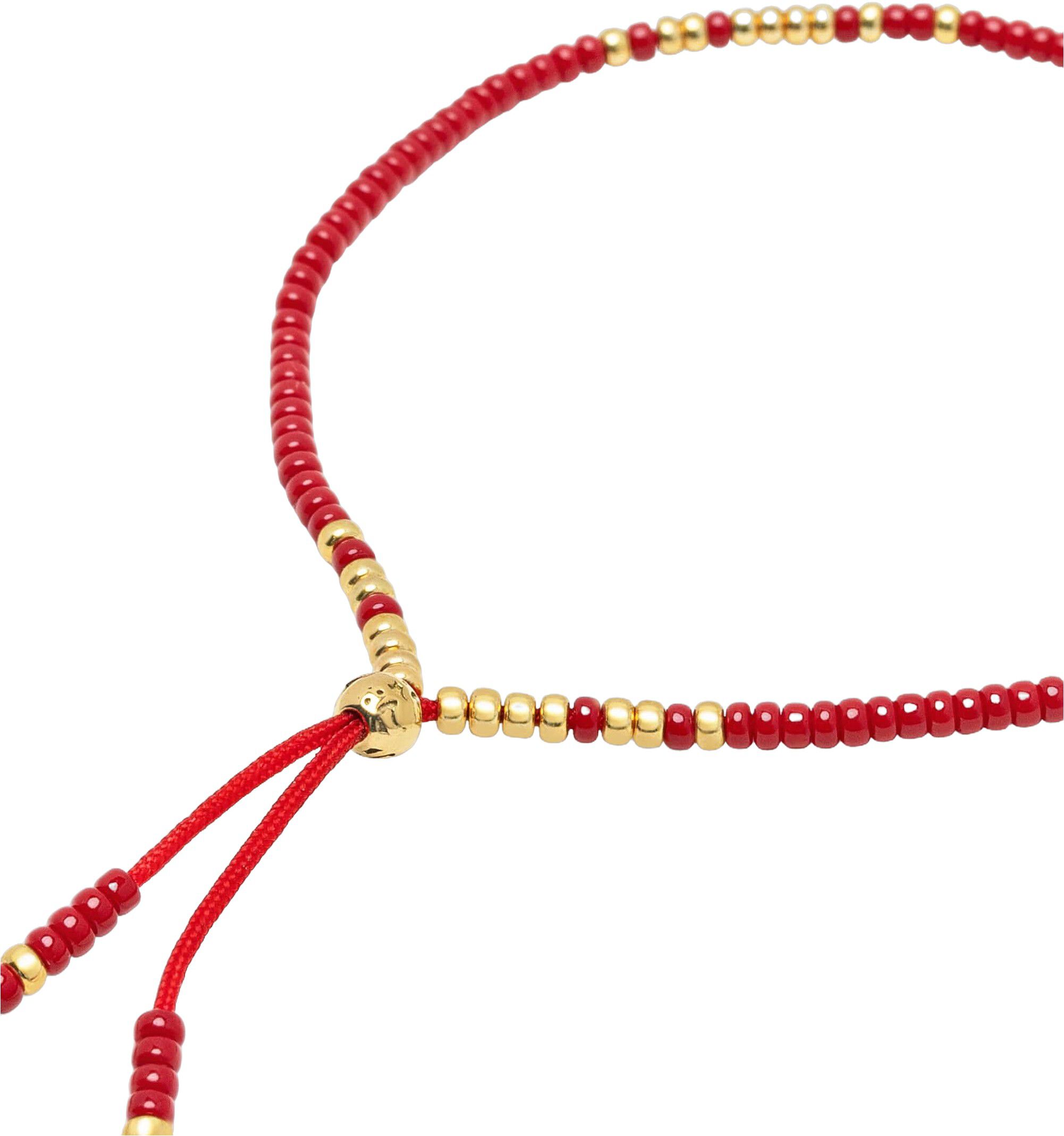 Red Beaded String Bracelet in Gold