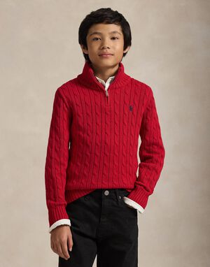 Cable-Knit Cotton Quarter-Zip Sweater