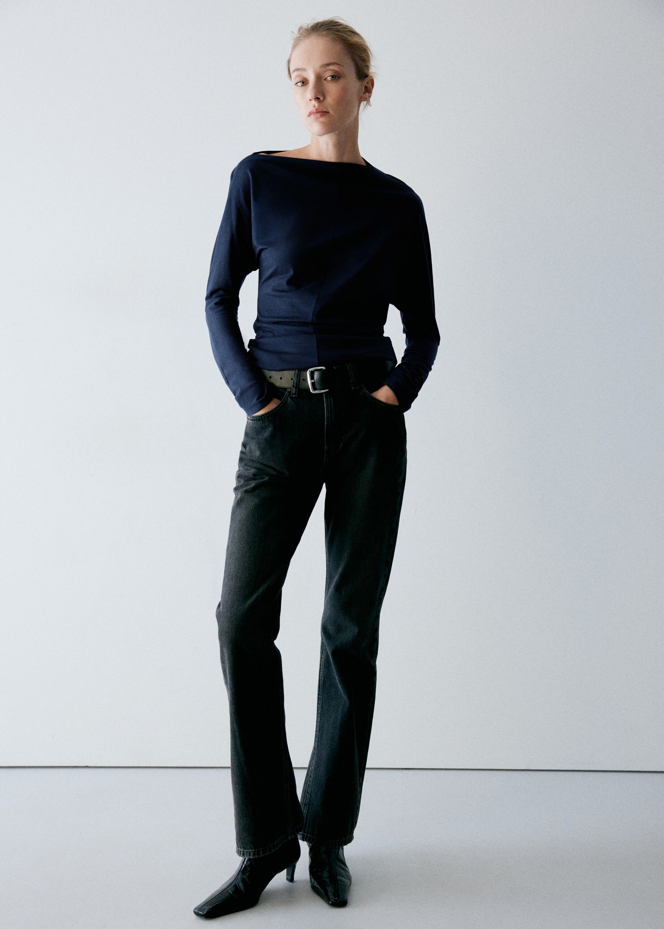 Boat neck T-shirt with draped detai
