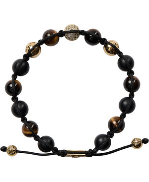 Men's Beaded Bracelet with Gold, CZ Diamond, Matte Onyx, and