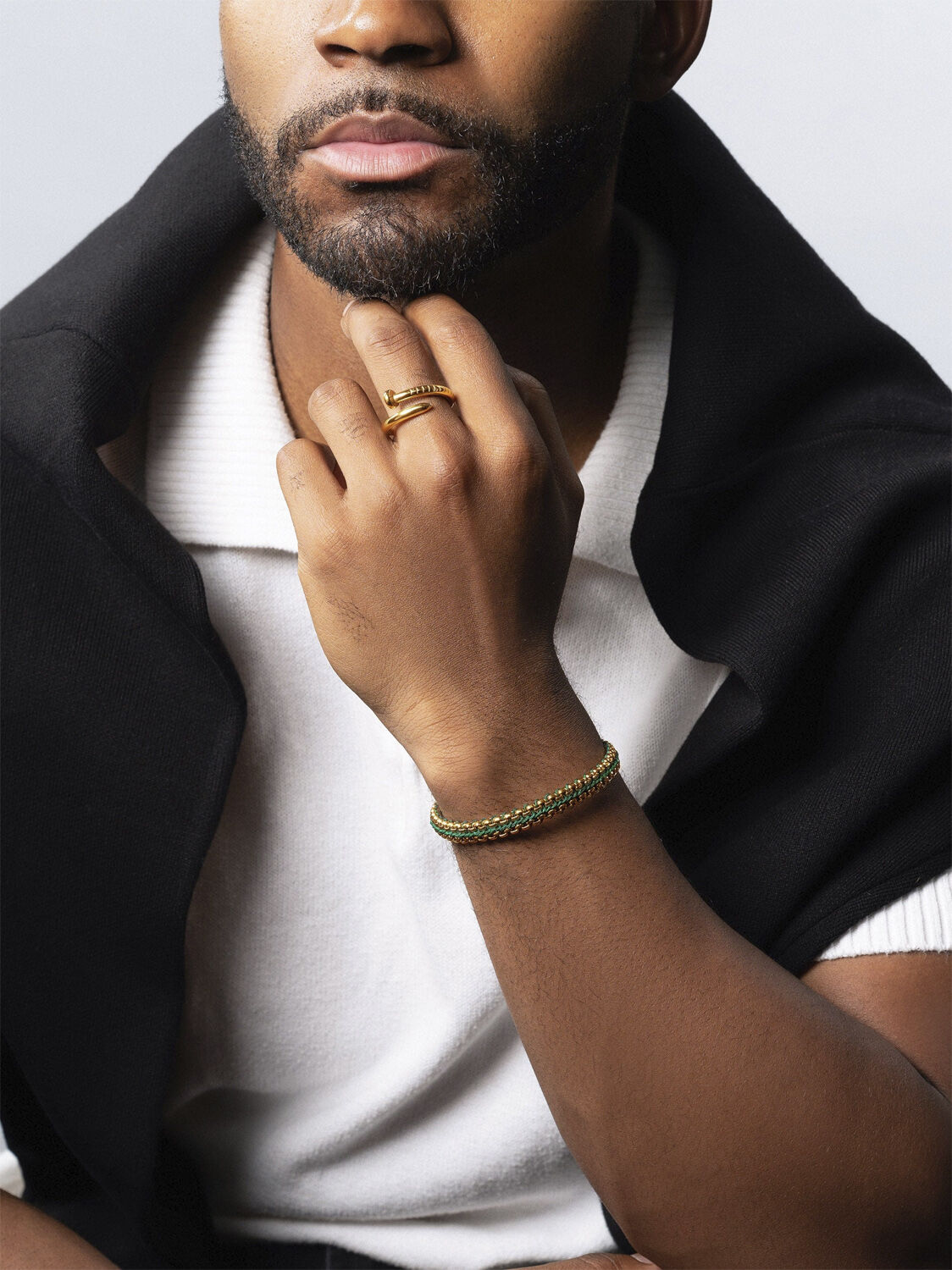 Men's Green Woven 8mm Box Chain Bracelet in Gold