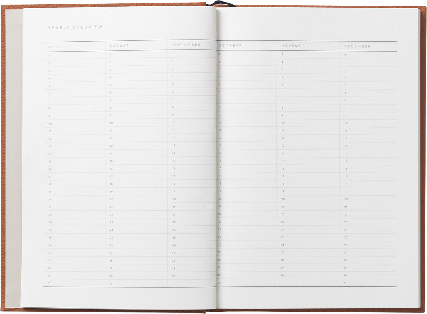 Notesbog med ugeplan, hardcover, sienna
