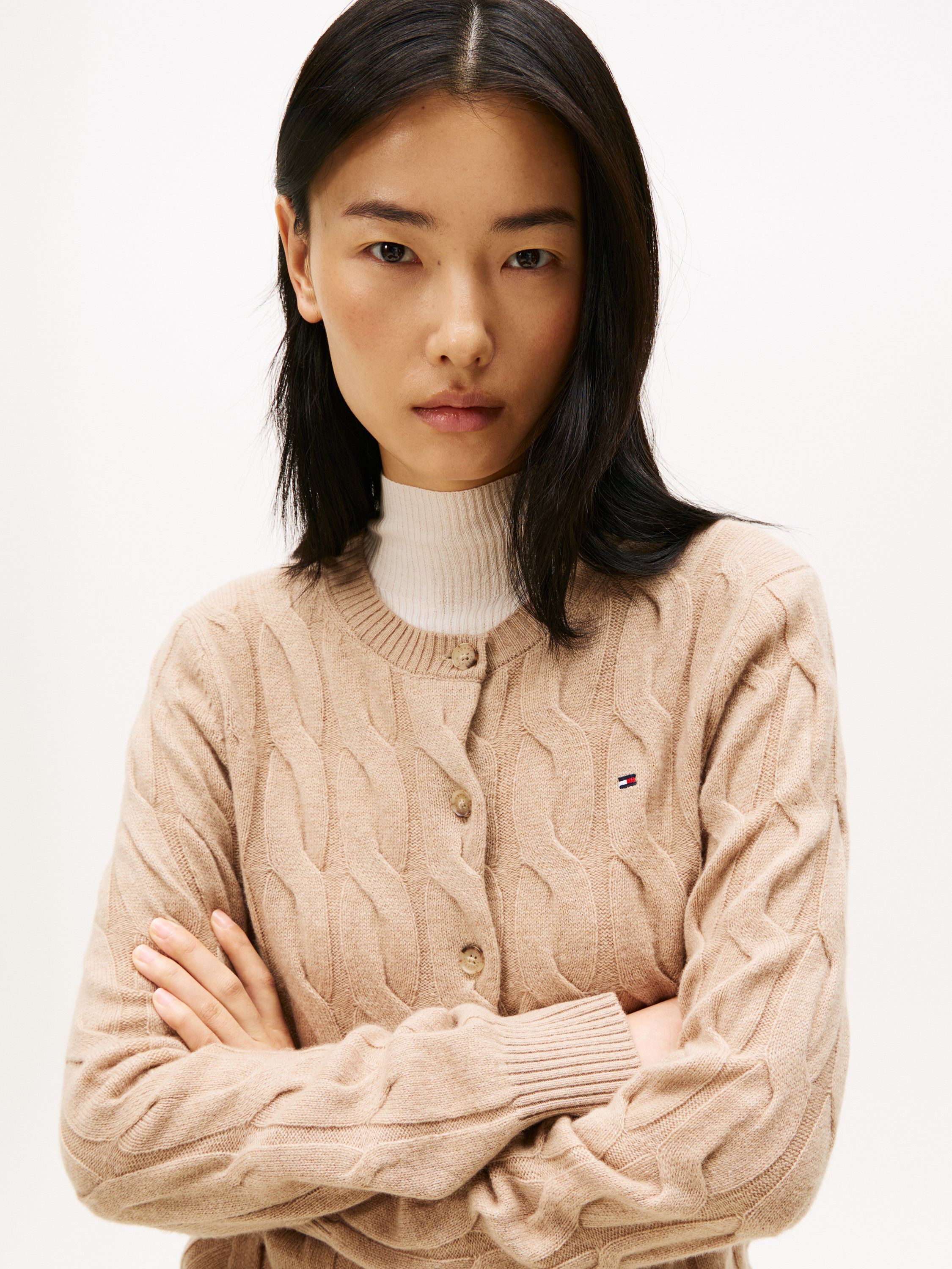 SOFT WOOL CABLE C-NK LS CARDIGAN