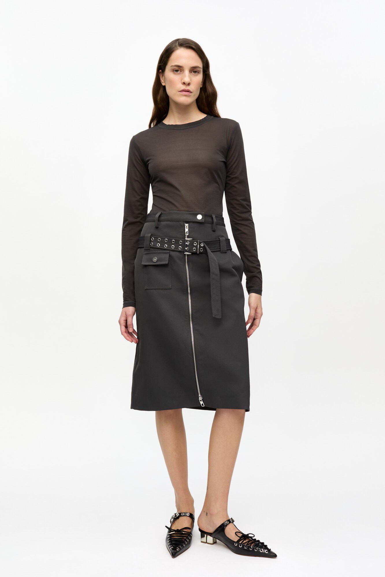 Sheer Mesh Jersey Long Sleeve Top